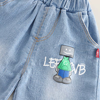 Boys Blue Robot Printed T-Shirt With Denim Shorts Set 2 pc. Sets