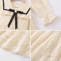 Girls Cream Floral Lace Long Sleeve A-Line Dress Casual Dresses
