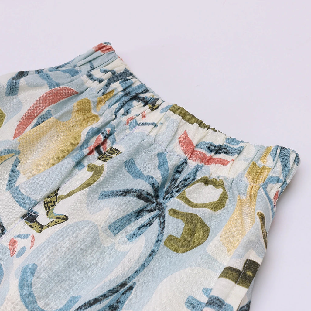 Boys White Abstract Print Short Sleeve Shirt With Graphic T-Shirt And Elasticated Shorts Sets 3 pc. Sets