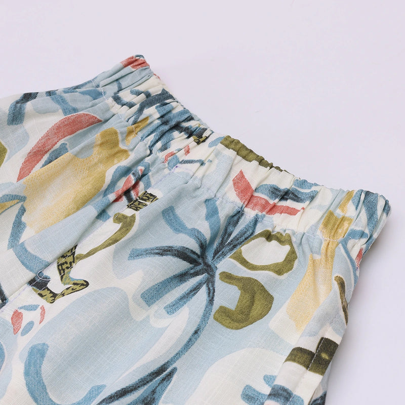 Boys White Abstract Print Short Sleeve Shirt With Graphic T-Shirt And Elasticated Shorts Sets 3 pc. Sets