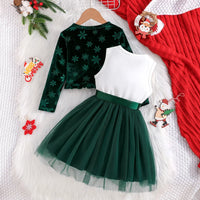 Girls Green Graphics Printed Fit & Flare Dress With Long Sleeves Shrug Casual Dresses