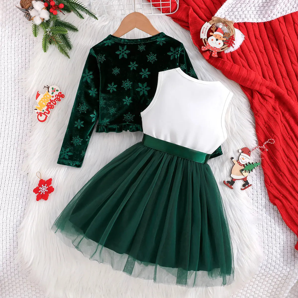 Girls Green Graphics Printed Fit & Flare Dress With Long Sleeves Shrug Casual Dresses