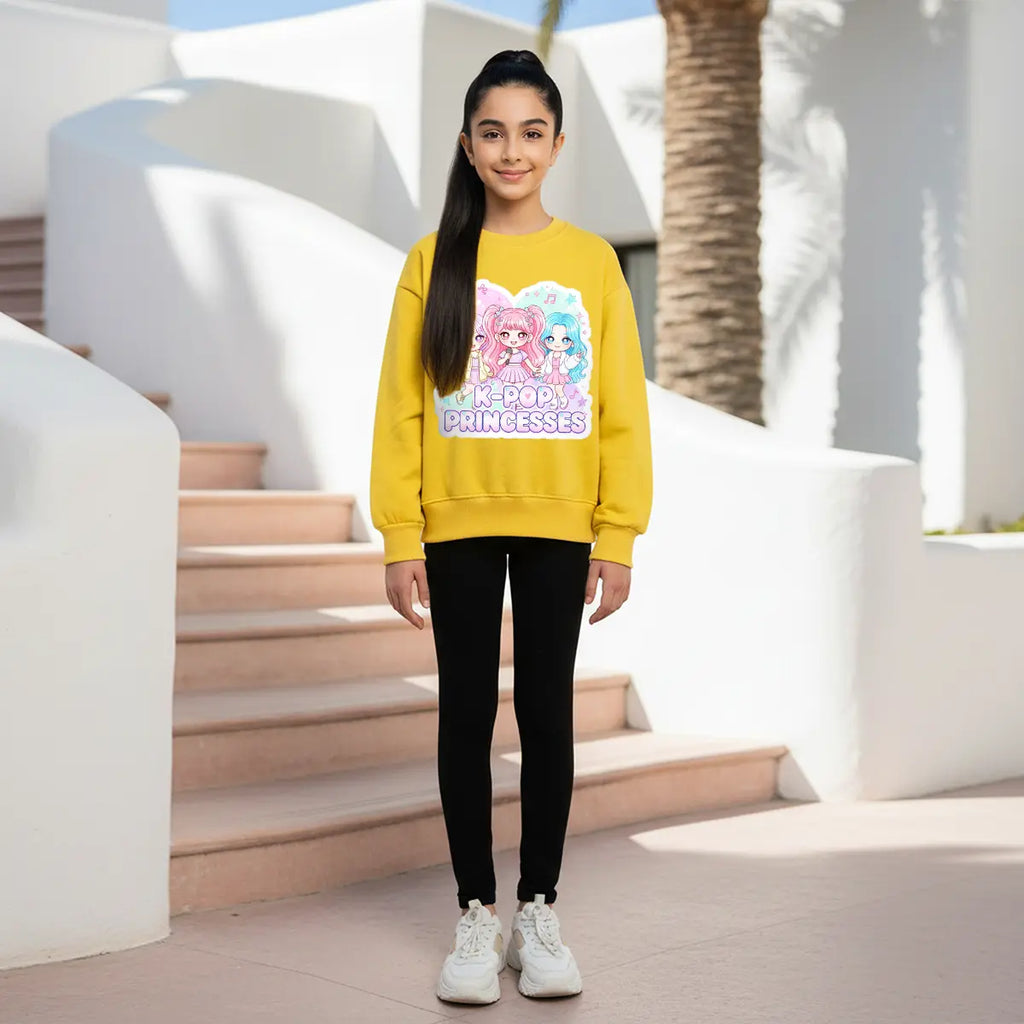 Girls Yellow K-Pop Princesses Graphics Sweatshirt Sweatshirts & Hoodies Yellow 2-3 Y