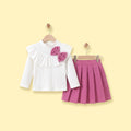 Girls Dark Pink Bow Applique Long Sleeve Top with Skirt Sets 2 pc. Sets Dark Pink 2-3 Y