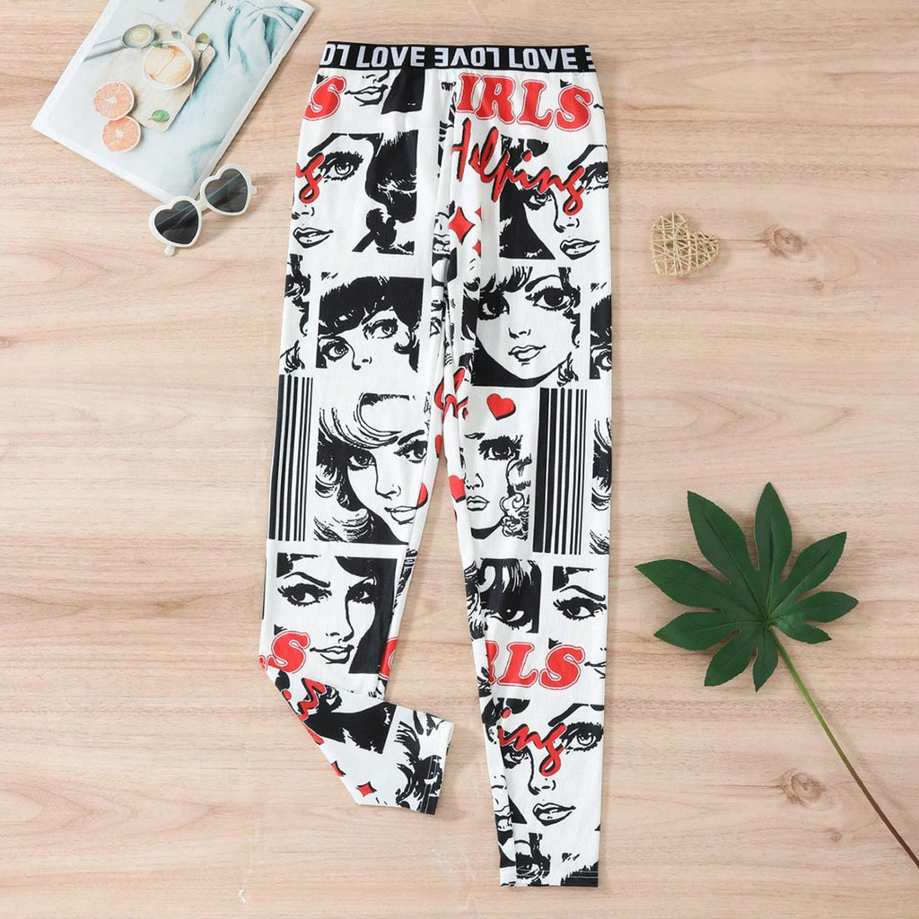 Girls Black & White Comic Printed Leggings Leggings & Tights White 12-13 Y