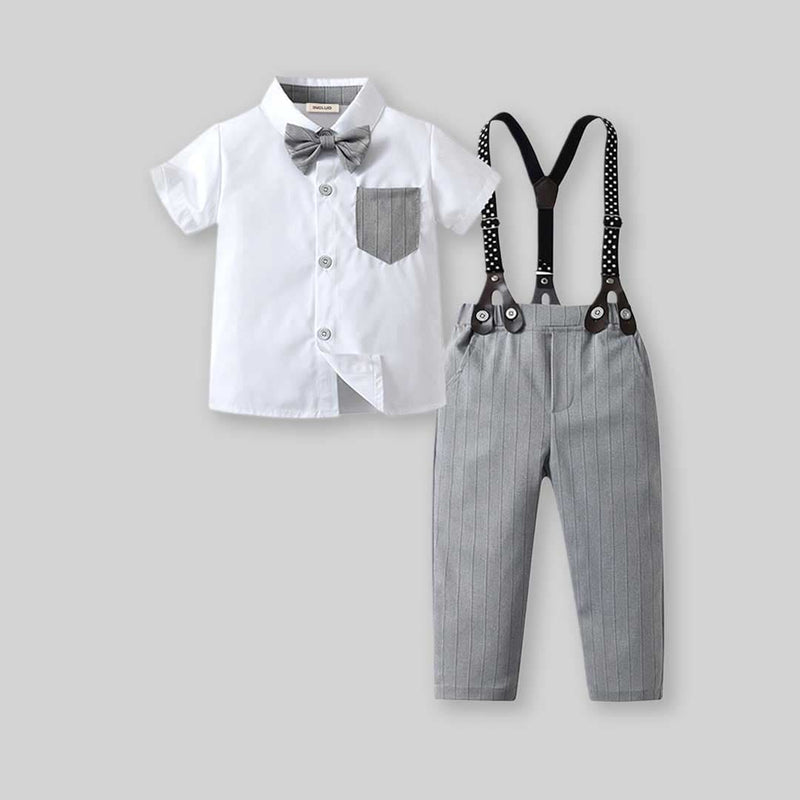 Boys Short Sleeve Shirt With Suspender Pants Set Sets   