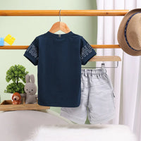 Boys Blue Graphics Short Sleeves T-Shirt With Cargo Shorts Set Sets