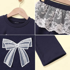 Girls Navy Blue Bow Applique Sweatshirt With Pants Sets 2 pc. Sets
