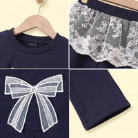 Girls Navy Blue Bow Applique Sweatshirt With Pants Sets 2 pc. Sets