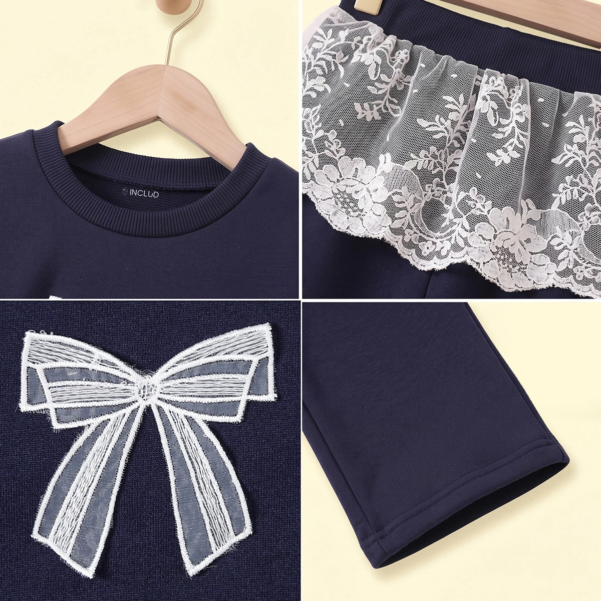 Girls Navy Blue Bow Applique Sweatshirt With Pants Sets 2 pc. Sets