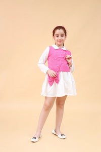 Girls Long Sleeves Drop Waist Dress With Sweater Vest Casual Dresses