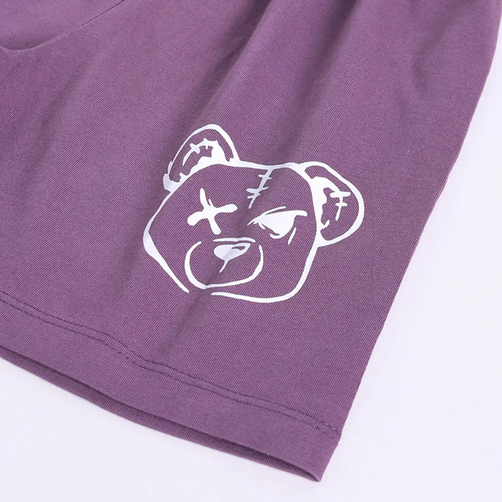 Boys Lavender Bear Print T-Shirt With Shorts Sets Sets