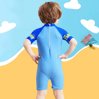Boys Sky Blue Graphics Short Sleeves Swimwear Romper Jumpsuits