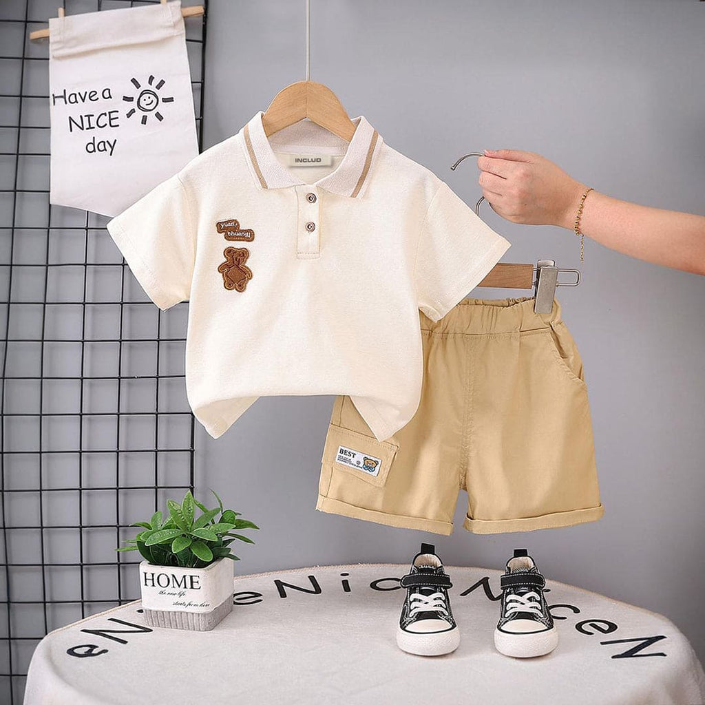 Boys Embroidery Applique  Polo T-Shirt With Shorts Set