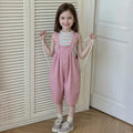 Girls Pink Striped Tank Top With Dungaree Sets Sets Pink 5-6 Y