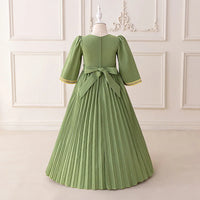 Girls Green Embroidered Maxi Dress With Three-quarter Sleeves Casual Dresses