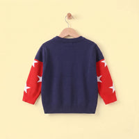 Boys Navy Blue Sweater With Self-Design Reindeer Pattern Sweaters & Cardigans