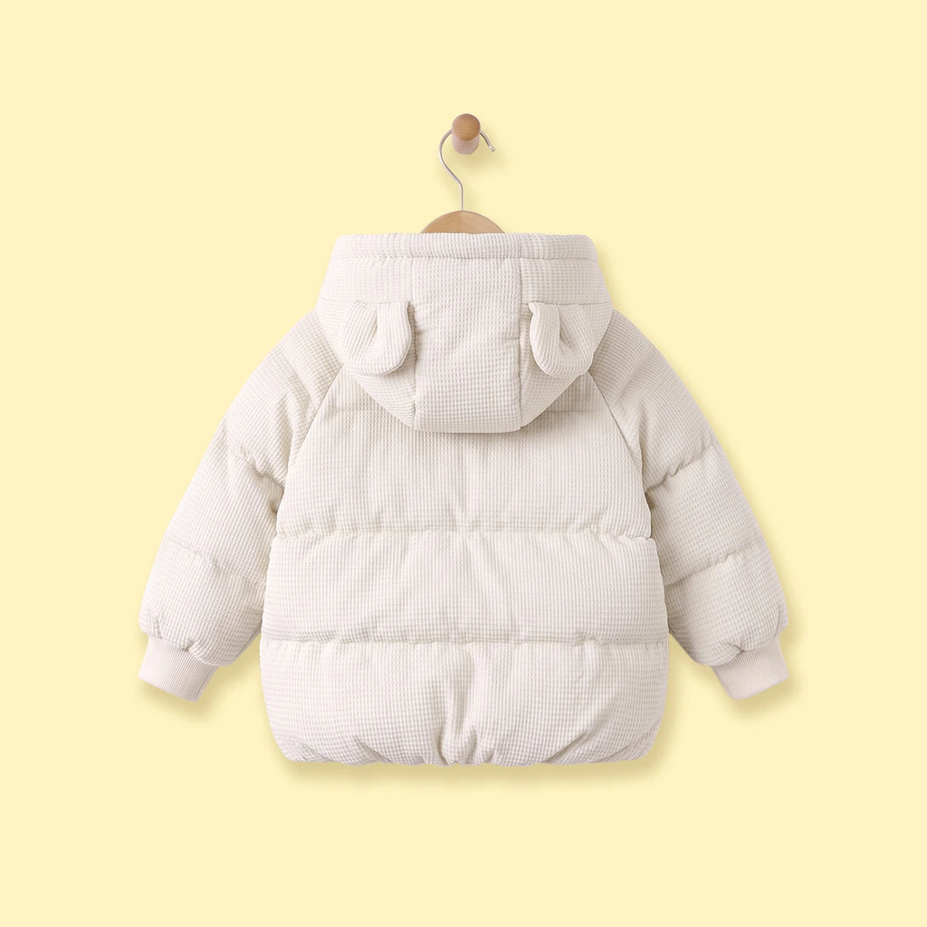 Boys Off White Textured Hooded Zip-up Jacke Coats & Jackets