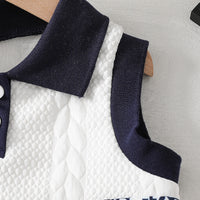 Girls White Textured Sleeveless Polo T-Shirt With Denim Skirt Sets Sets