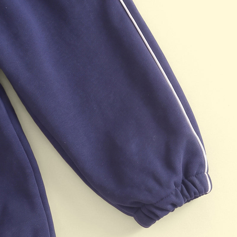 Boys Navy Blue Applique Hooded Zip-up Sweatshirt With Pants Sets Sets