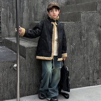 Boys Black Faux Leather Heavy Jacket With Fleece Lining Coats & Jackets