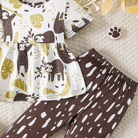 Girls Multicolor Animal Print Short Sleeve Top With Pants Sets 2 pc. Sets