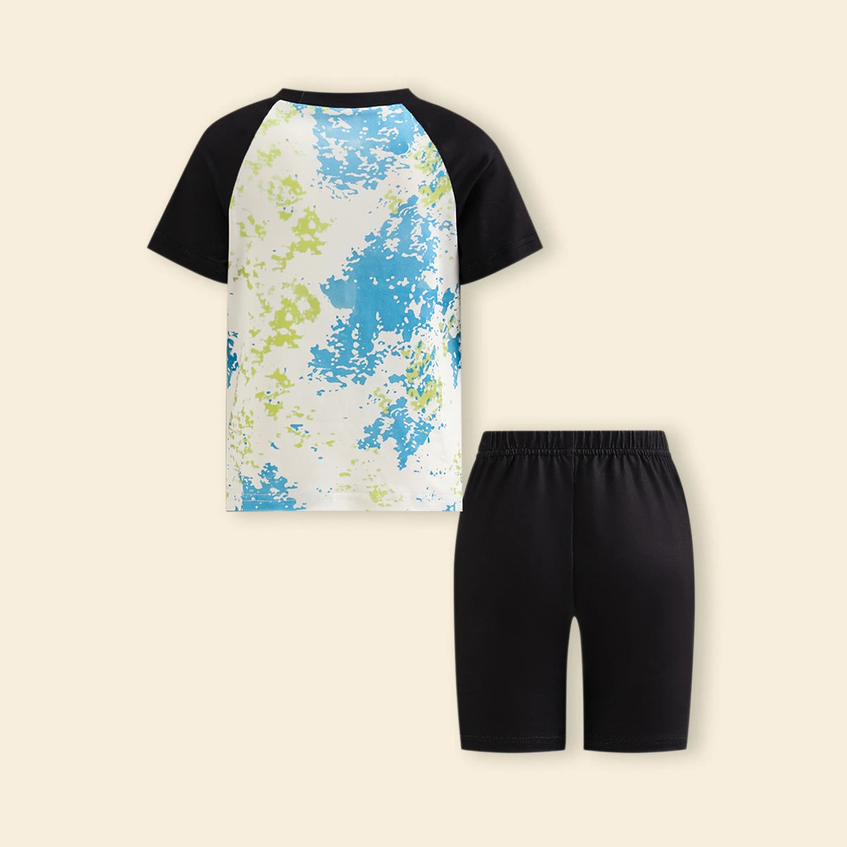 Boys Black Abstract Print T-Shirt With Shorts Set Sets