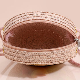 Girls Pink Butterfly Applique Round Sling Bag Sling Bags