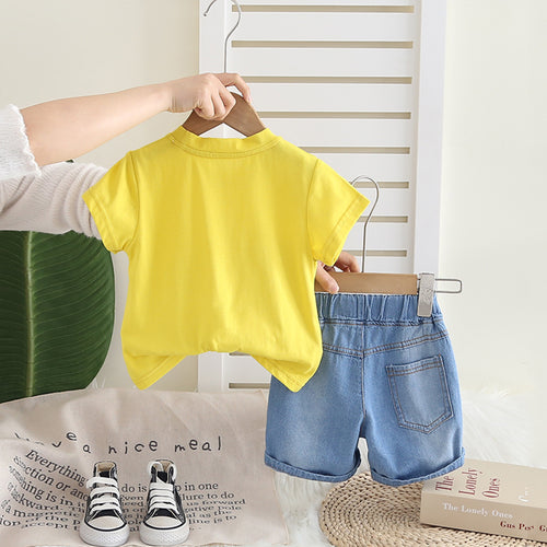 Boys Yellow Frog Graphic Short Sleeves T-Shirt With Denim Shorts Set 2 pc. Sets