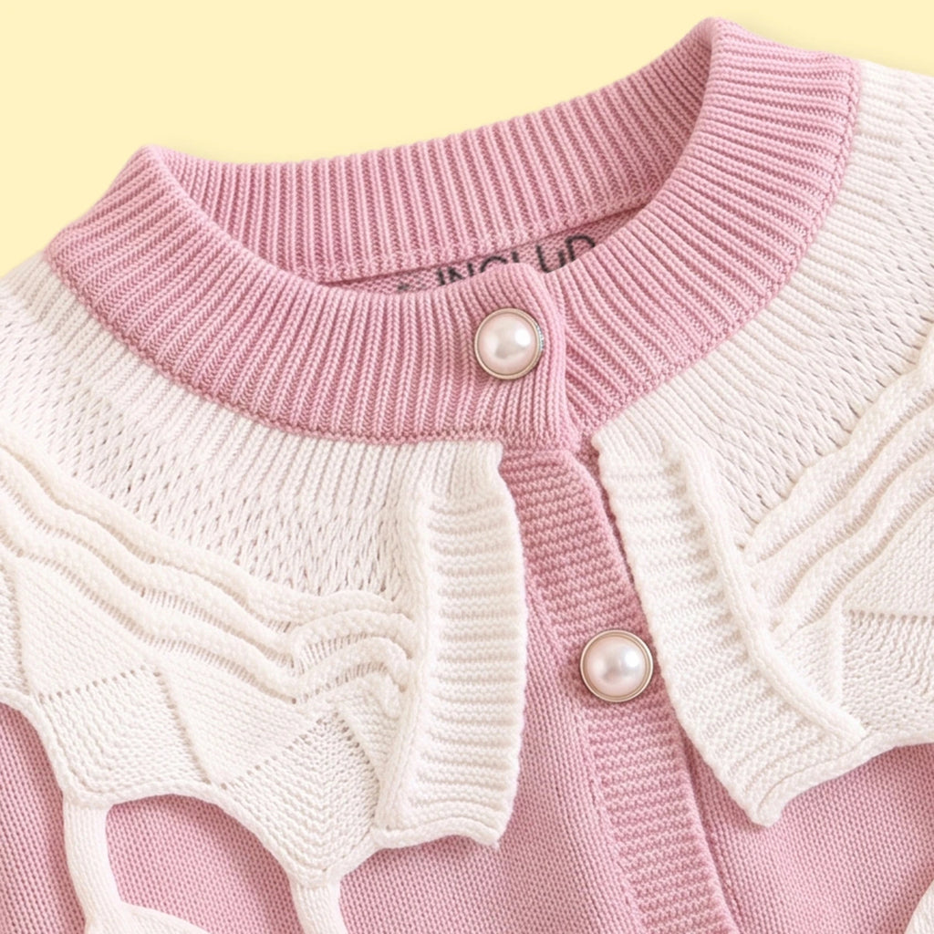 Girls Pink Long Sleeves Cardigan & Pants Sets Sets