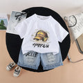 Boys White Cap Graphic Short Sleeve T-Shirt With Distressed Denim Shorts Sets 2 pc. Sets White 1-2 Y