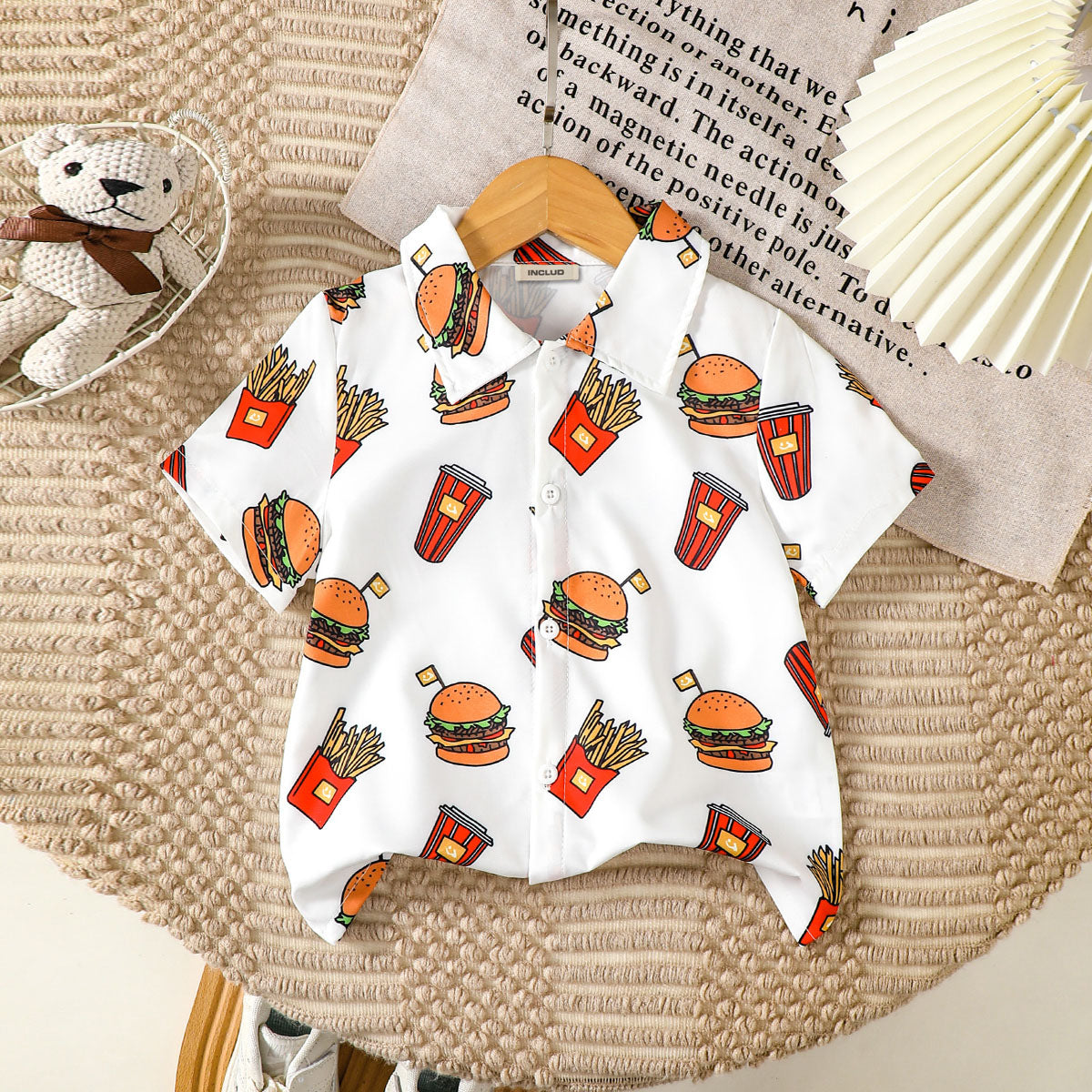 Boys White Graphic Burger Printed Short Sleeves Shirt – INCLUD