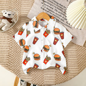 Boys White Graphic Burger Printed Short Sleeves Shirt Shirts White 3-4 Y