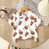 Boys White Graphic Burger Printed Short Sleeves Shirt Shirts White 3-4 Y