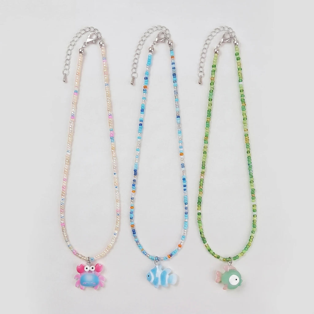 Pack Of 3 Girls Multicolour Fish Motif Beaded Necklace Sets Necklace and Chains Multicolor Onesize