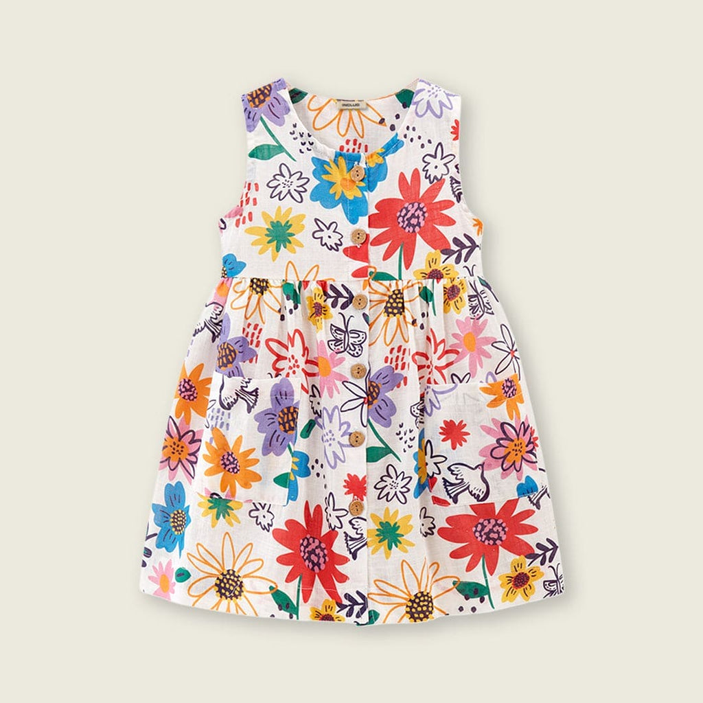 Girls Floral Print Sleeveless Fit & Flare Dress