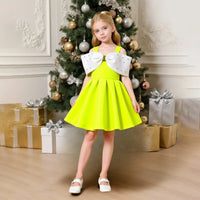 Girls Lime Yellow Sleeveless Fit & Flare Party Wear Dress With Elegant Bow Detail Party Dresses