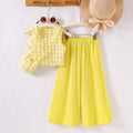 Girls Sleeveless Textured Crop Top With Sling Bag And Yellow Pants Set 3 pc. Sets Yellow 3-4 Y
