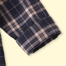 Boys Navy Blue Checked Long Sleeve Hooded Shirt Shirts