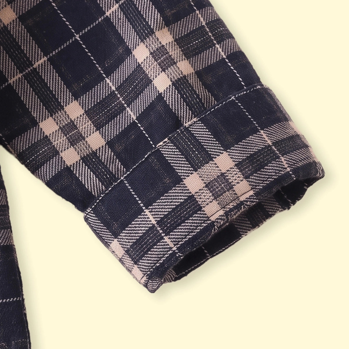 Boys Navy Blue Checked Long Sleeve Hooded Shirt Shirts