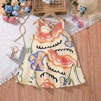 Girls Multicolor Abstract Printed Sleeveless A-Line Dress Casual Dresses Multicolor 2-3 Y