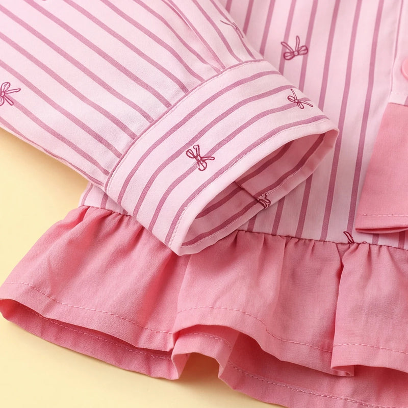 Girls Light Pink Striped Long Sleeve Shirt Shirts
