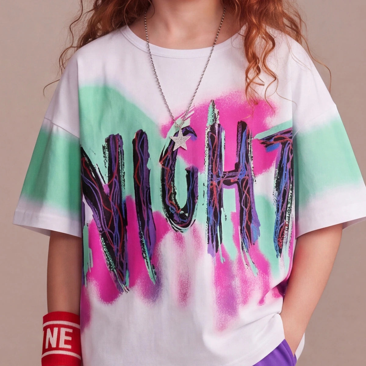 Girls White Typographic Print Short Sleeve T-Shirt With Shorts Sets 2 pc. Sets