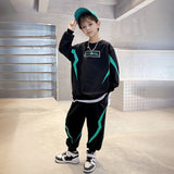 Boys Black Typographic Printed Winter Sweatshirt With Jogger Set