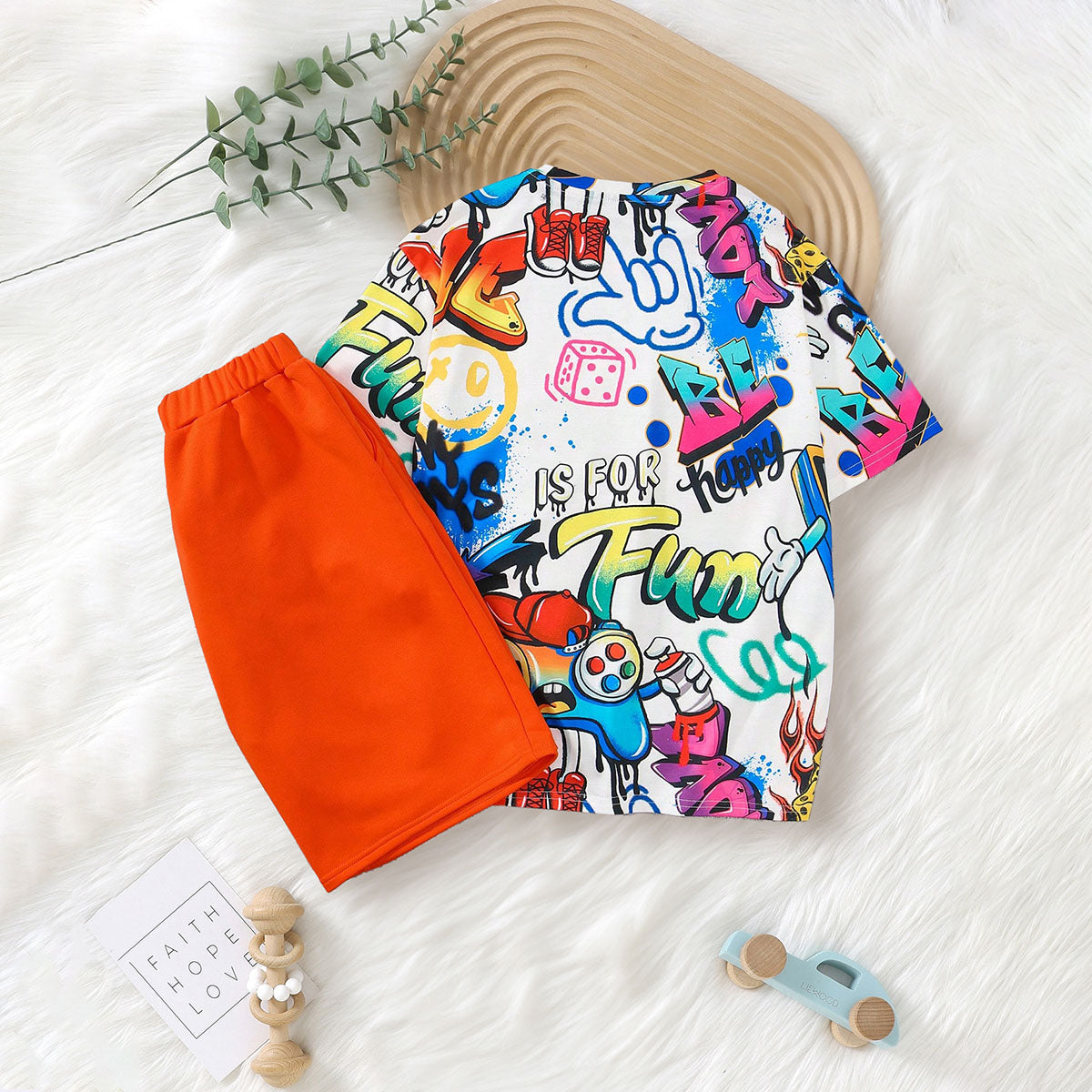 Boys Multicolor Abstract Printed Short Sleeves T-Shirt With Shorts set 2 pc. Sets