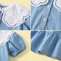 Girls Light Blue Short Sleeve Tiered Dress Casual Dresses