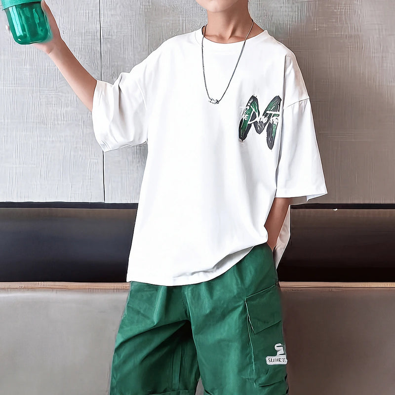 Boys White Graphic Print Short Sleeve T-Shirt With Elasticated Shorts Sets 2 pc. Sets