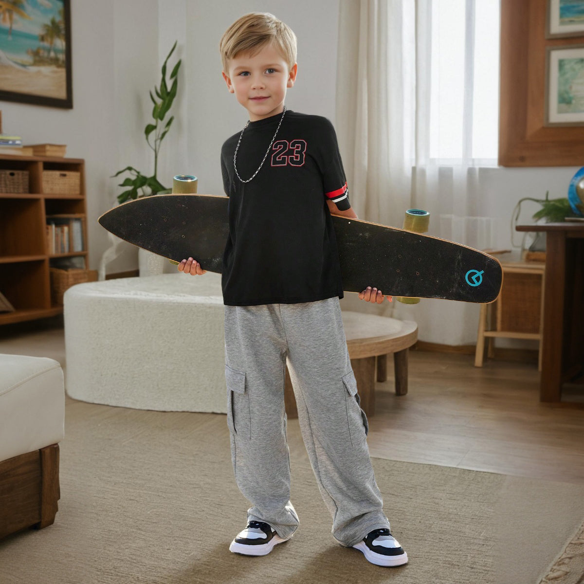 Boys Grey Knitted Straight Fit Cargo Pants Cargo Pants