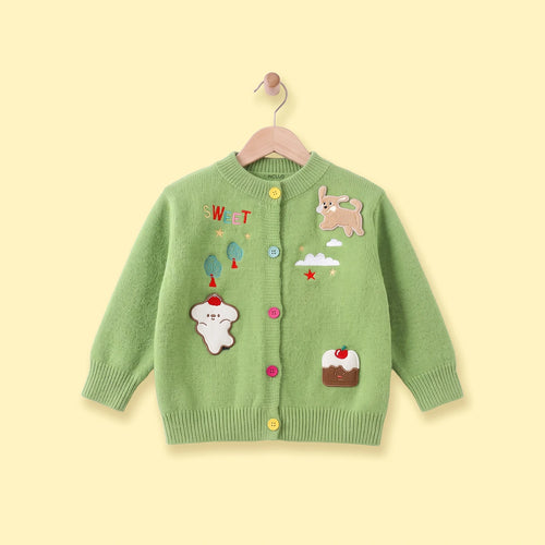 Girls Green Applique Long Sleeve Cardigan Sweaters & Cardigans Green 1-2 Y