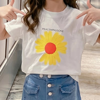 Girls White Floral Printed Short Sleeve T-Shirt Tshirts